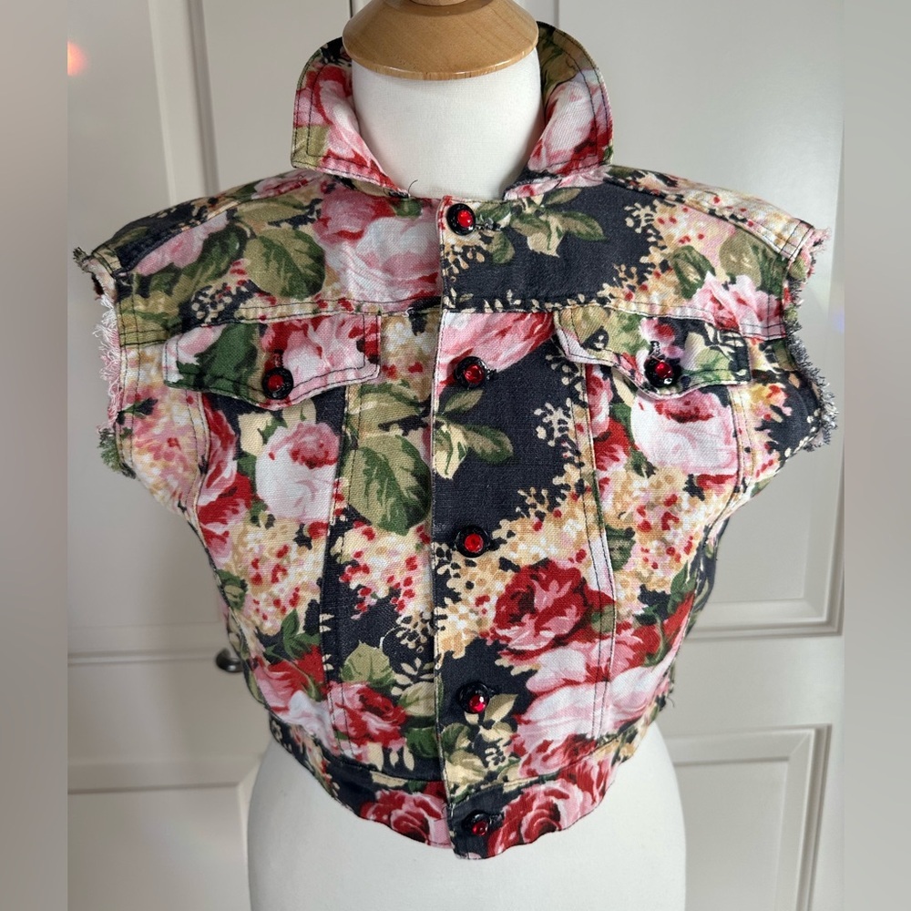 Handcrafted Upcycled Floral Boho Vest | Romantic Cottagecore Statement | Small - Picture 1 of 9